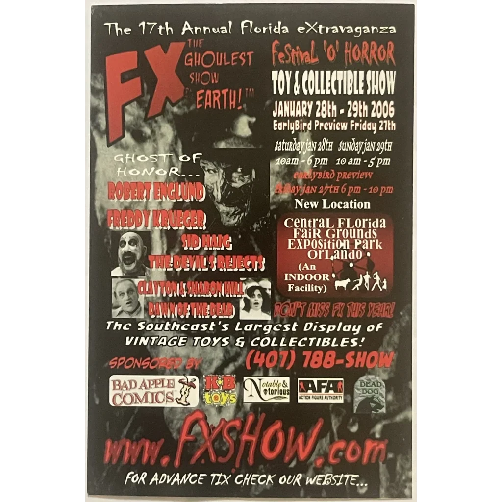 Promotional poster for The 17th Annual Florida eXtravaganza FX Show with vintage collectible themes