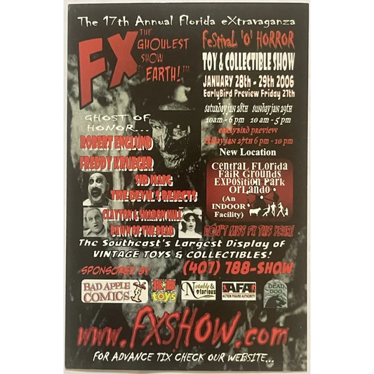 Promotional poster for The 17th Annual Florida eXtravaganza FX Show with vintage collectible themes