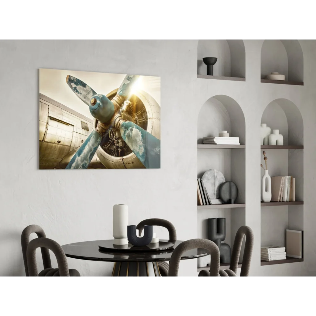 Vintage teal airplane propeller rust wall art print