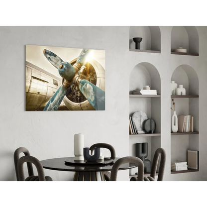 Vintage teal airplane propeller rust wall art print