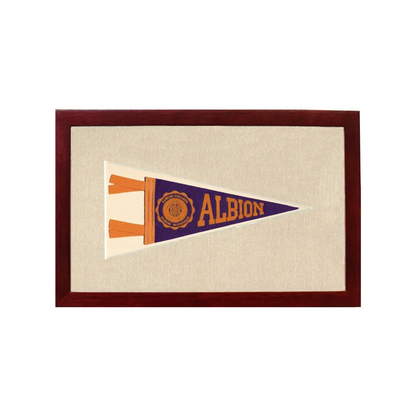 Vintage Albion College Pennant | 1950s Wool Felt Pennant Framed Display | vintageantiquesgifts.com