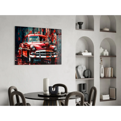 Vibrant red vintage car glass wall art canvas print