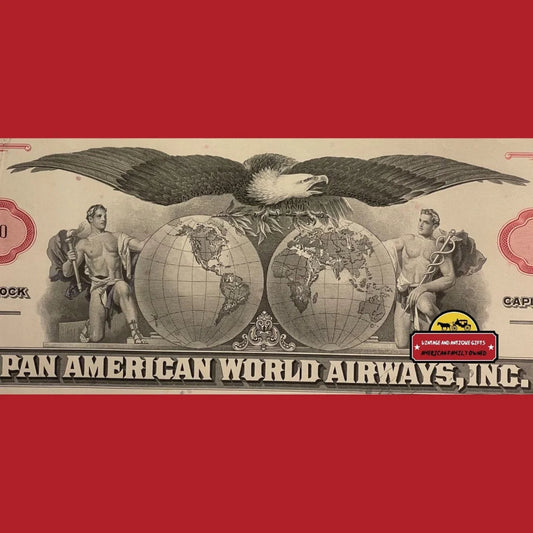 Vintage🎉 Red Pan Am American World Airways Stock Certificate Icon RIP Vintage Advertisements Antique and Bond