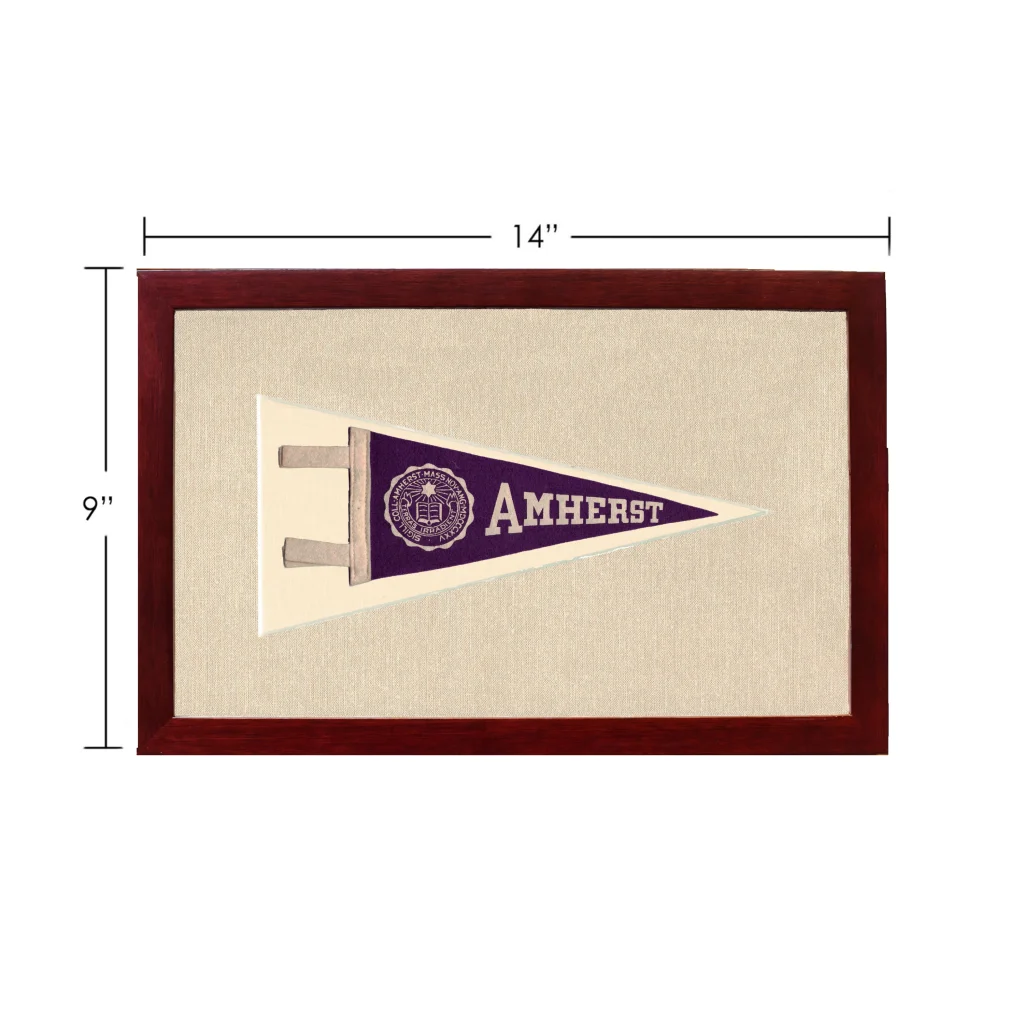 Vintage Amherst College pennant in purple and cream frame