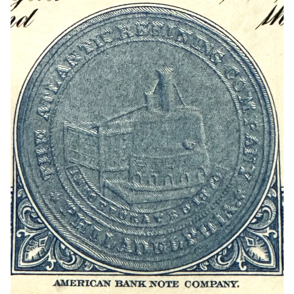 Circular seal with a ship, American Bank Note Company, on Vintage Atlantic Refining Co. stock