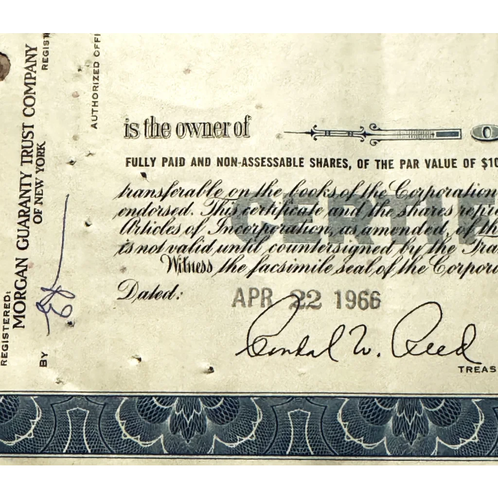 Vintage Atlantic Refining Co. stock certificate from April 22, 1966, showcasing oil history