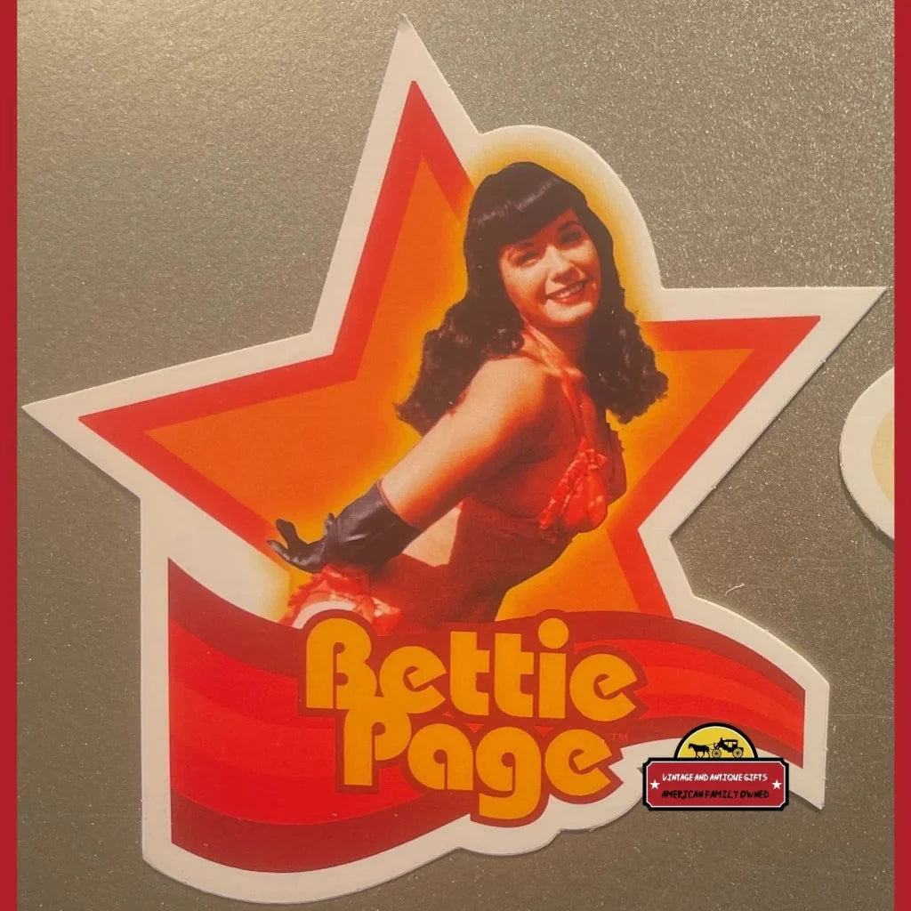 Retro Bettie Page sticker with a woman in a red star for pinup fans