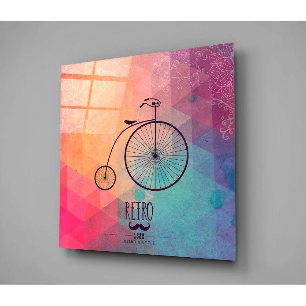 Vintage penny-farthing bike silhouette in teal lavender abstract wall art print