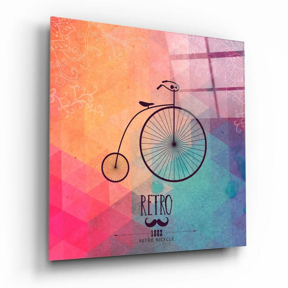 Black silhouette vintage penny-farthing on teal pastel abstract wall art print