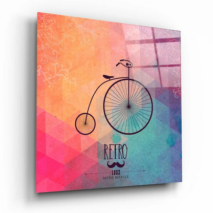Black silhouette vintage penny-farthing on teal pastel abstract wall art print