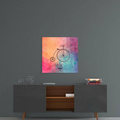 Vintage penny-farthing silhouette on teal lavender watercolor wall art print