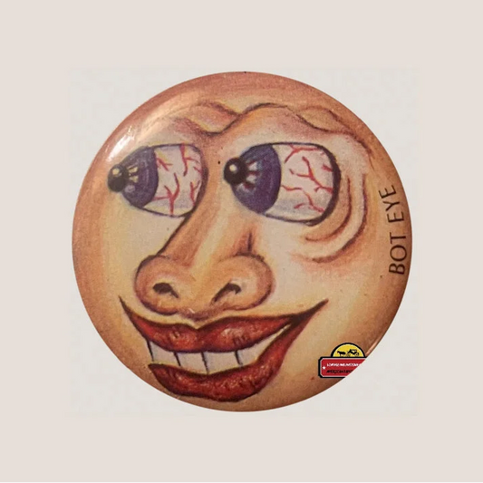 Creepy bot eye pin inspired by Vintage Bot Eye and Garbage Pail Kids style