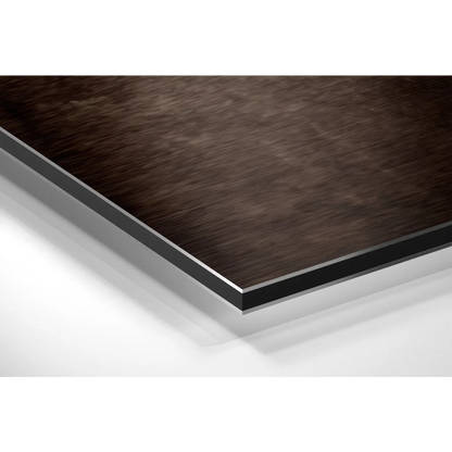 Vintage boxer print on brushed aluminium dibond panel with dark brown wood grain