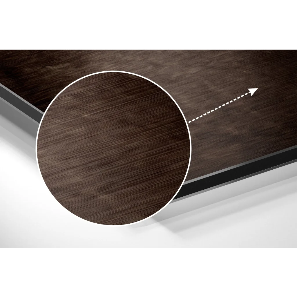 glass wall art Vintage boxer print on brushed aluminium dibond with dark brown wood-grain