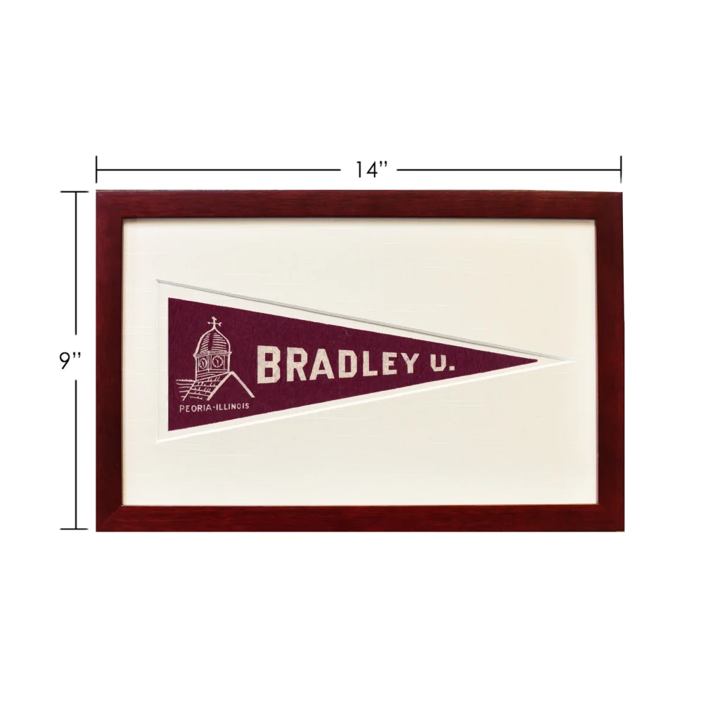 Vintage Bradley University maroon and white framed pennant flag
