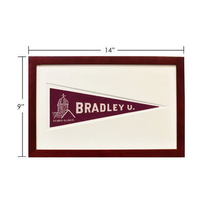 Vintage Bradley University maroon and white framed pennant flag