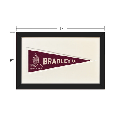 Vintage Bradley University 1950s maroon and white pennant flag wall art