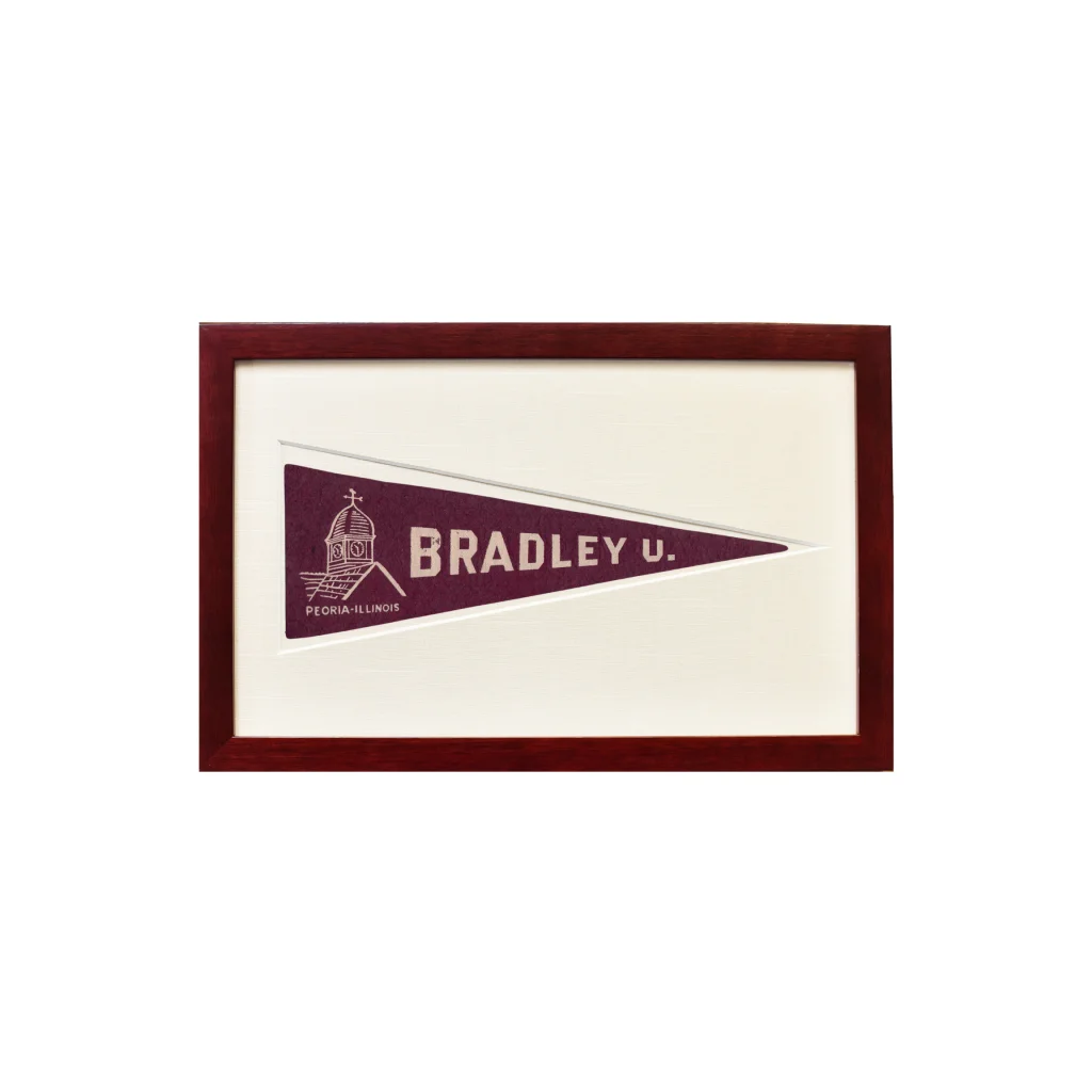 Vintage Bradley University Hormel Pennant | 1950s Wool Felt Pennant Framed Display | vintageantiquesgifts.com