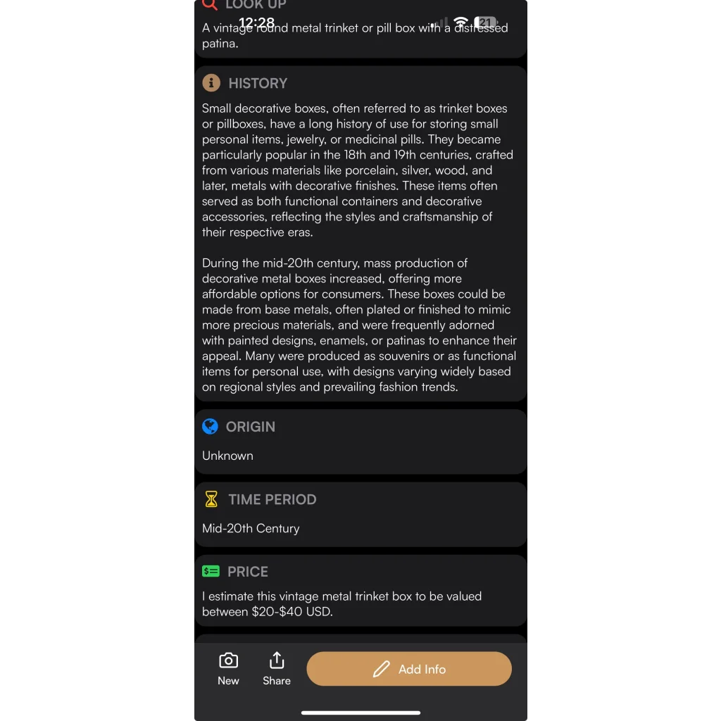 Vintage brass tin box with distressed patina floral design for personal items