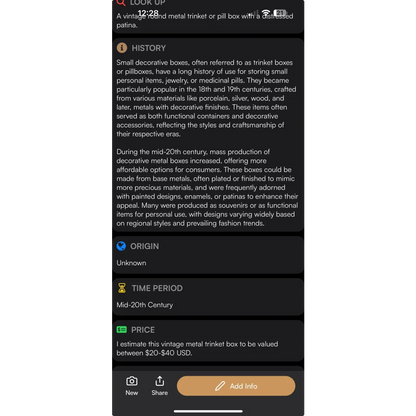 Vintage brass tin box with distressed patina floral design for personal items