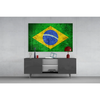 Vintage Brazilian flag canvas wall art with textured finish
