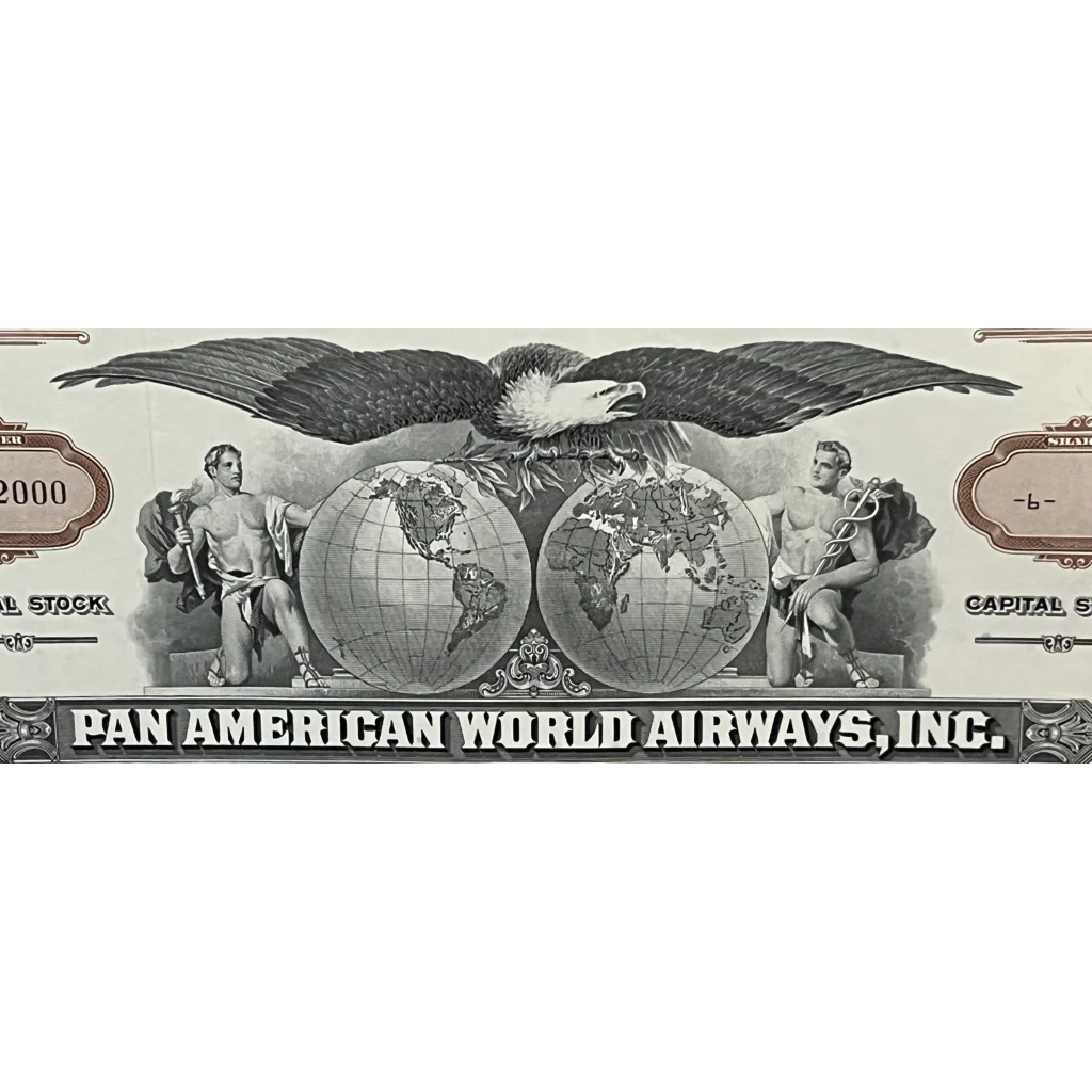 Vintage💎️ Brown Pan Am American World Airways Stock Certificate Icon RIP - Collectibles - Antique Vintage and Bond