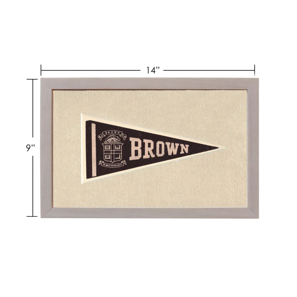Vintage Brown pennant framed with crest and lettering