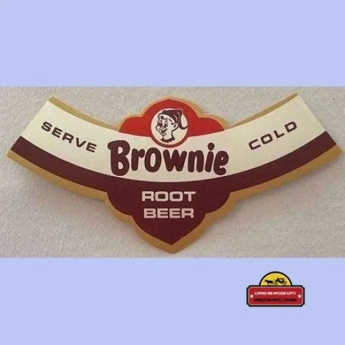 Vintage Brownie Root Beer Label Atlas Bottling Detroit Mi 1950s - Advertisements - Antique Soda And Beverage