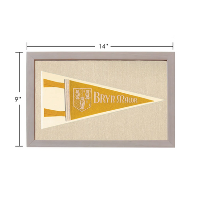 Vintage Bryn Mawr college pennant in yellow, cream, framed