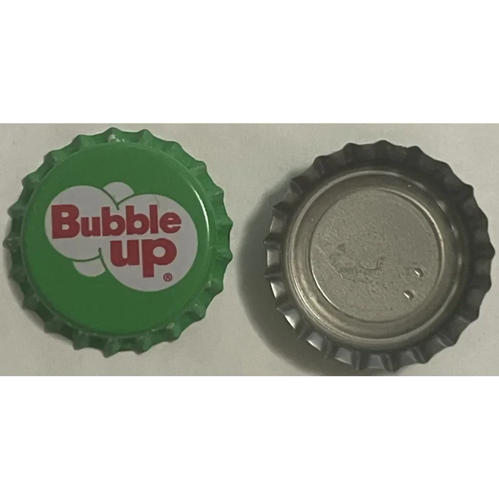 Colorful vintage Bubble Up bottle caps showcasing 80s nostalgia from Indiana