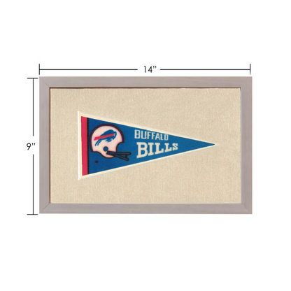 Vintage Buffalo Bills pennant in gray frame on beige background