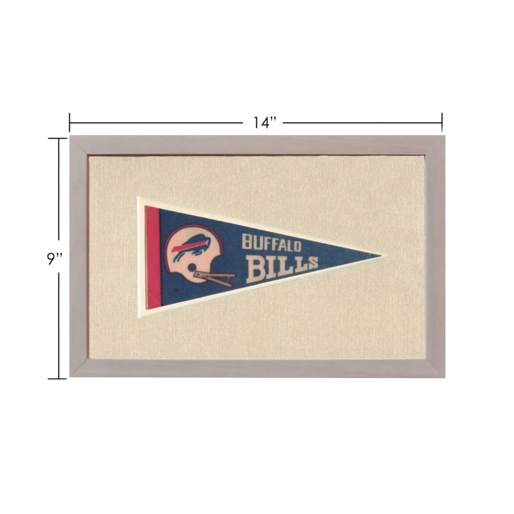 Vintage Buffalo Bills pennant framed with helmet illustration