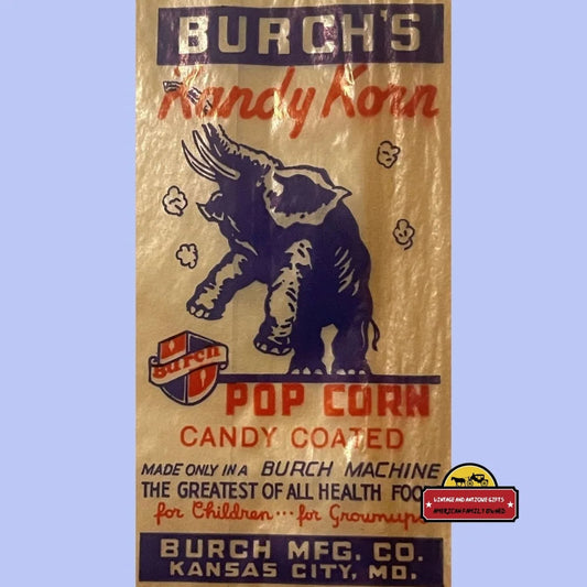 Vintage Burch’s Kandy Korn Popcorn Bag ’the Greatest Of All Health Foods’ 1920s - 1930s Advertisements Antique