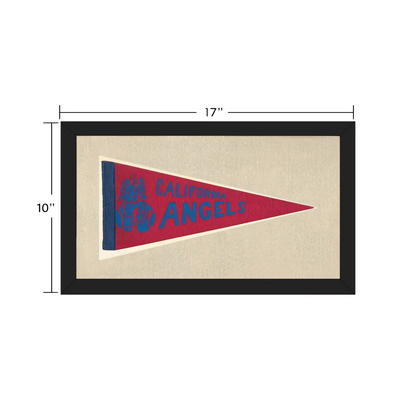 Framed vintage California Angels pennant in red and blue on beige