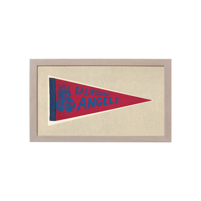 Framed vintage California Angels pennant in red and blue