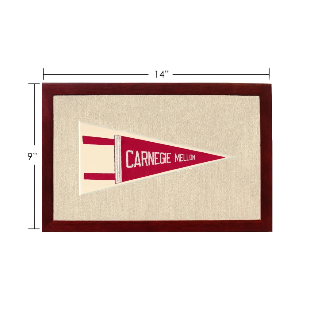 Vintage Carnegie Mellon pennant framed in red and cream design