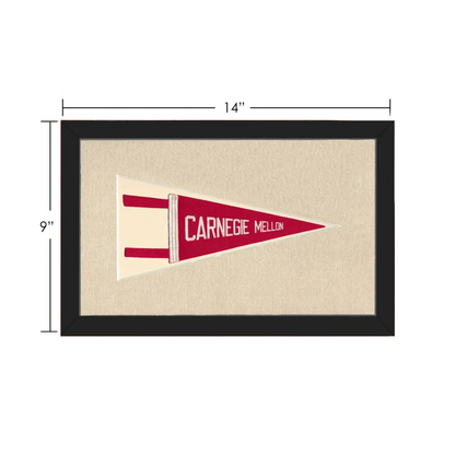 Vintage Carnegie Mellon pennant in red, cream, and black frame