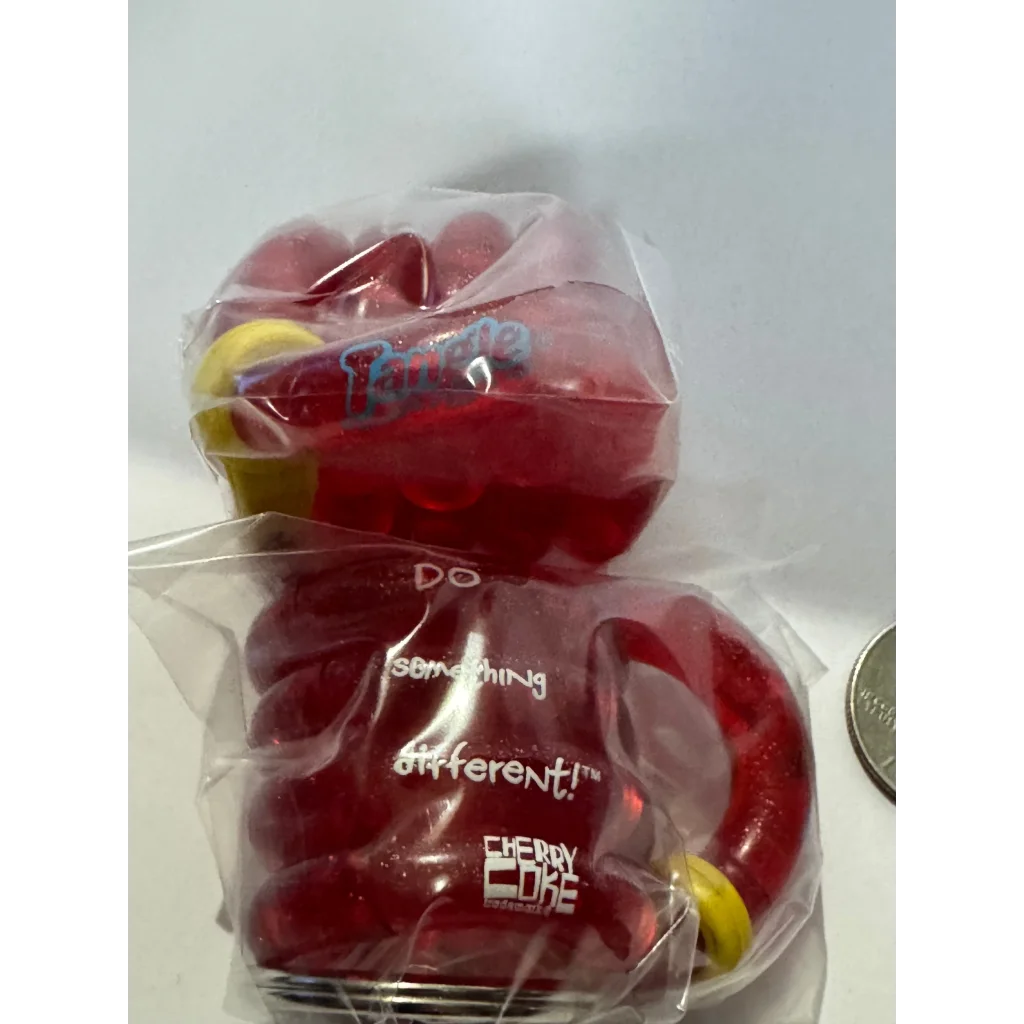 Vintage Cherry Coke keyring with red translucent soda can gummy candy