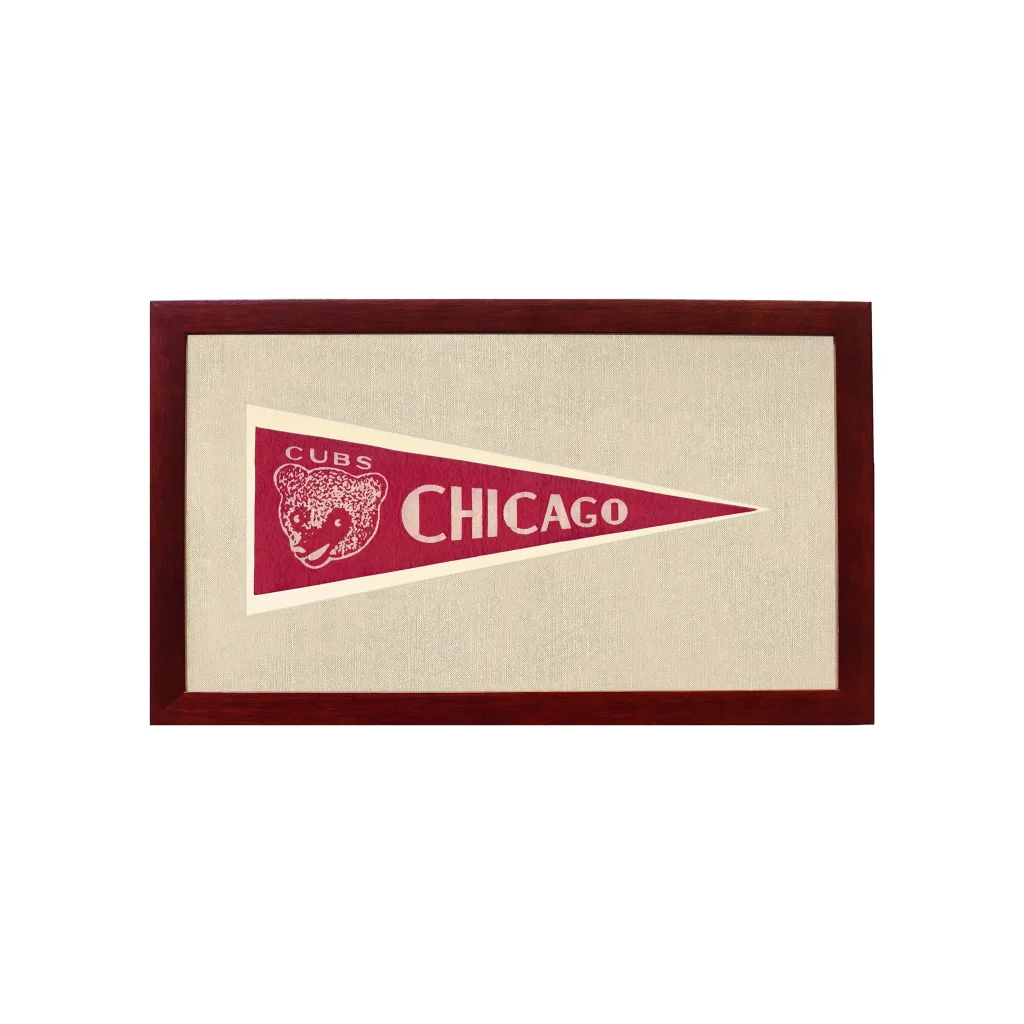 Vintage Chicago Cubs Pennant | 1950s Wool Felt Pennant Framed Display | vintageantiquesgifts.com