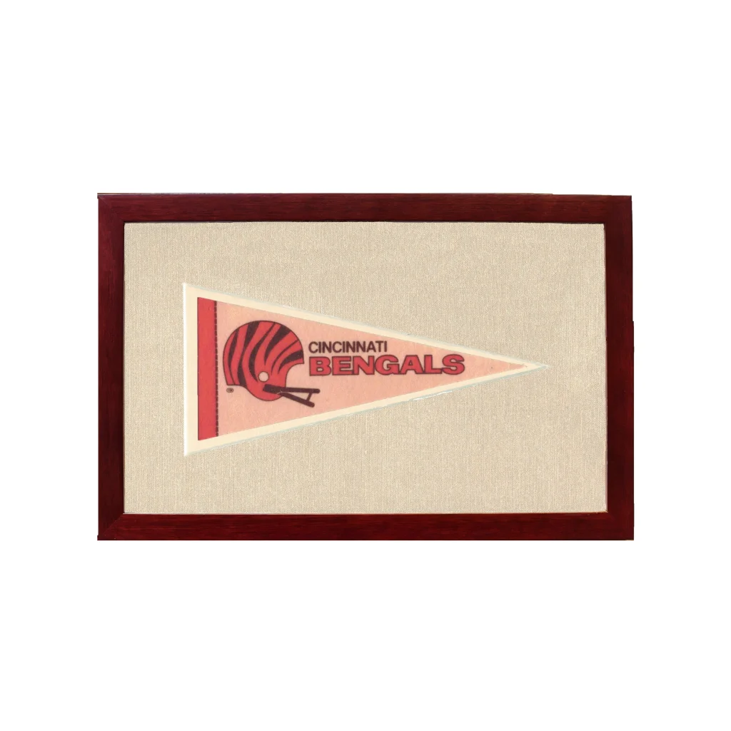 Vintage Cincinnati Bengals pennant in dark wood frame