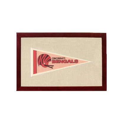 Vintage Cincinnati Bengals pennant in dark wood frame