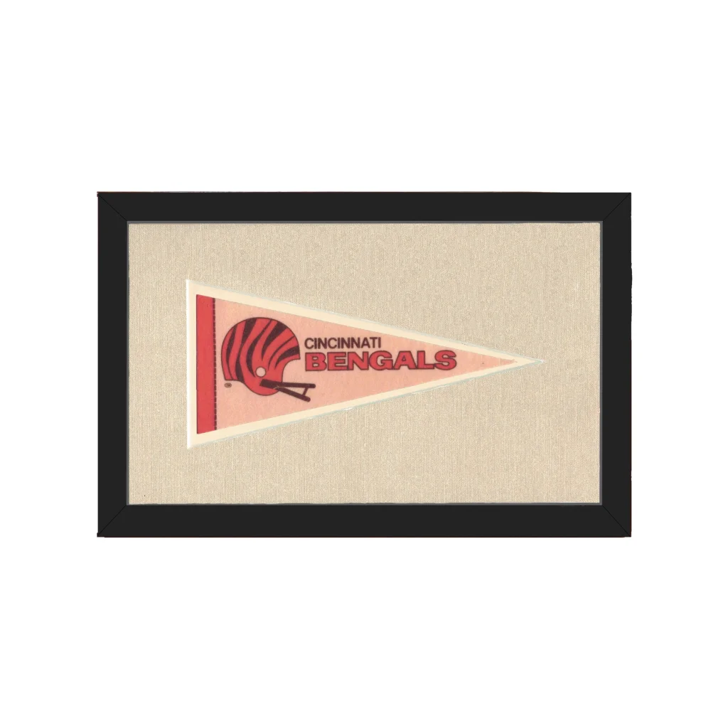 Vintage Cincinnati Bengals pennant with red black helmet on pink
