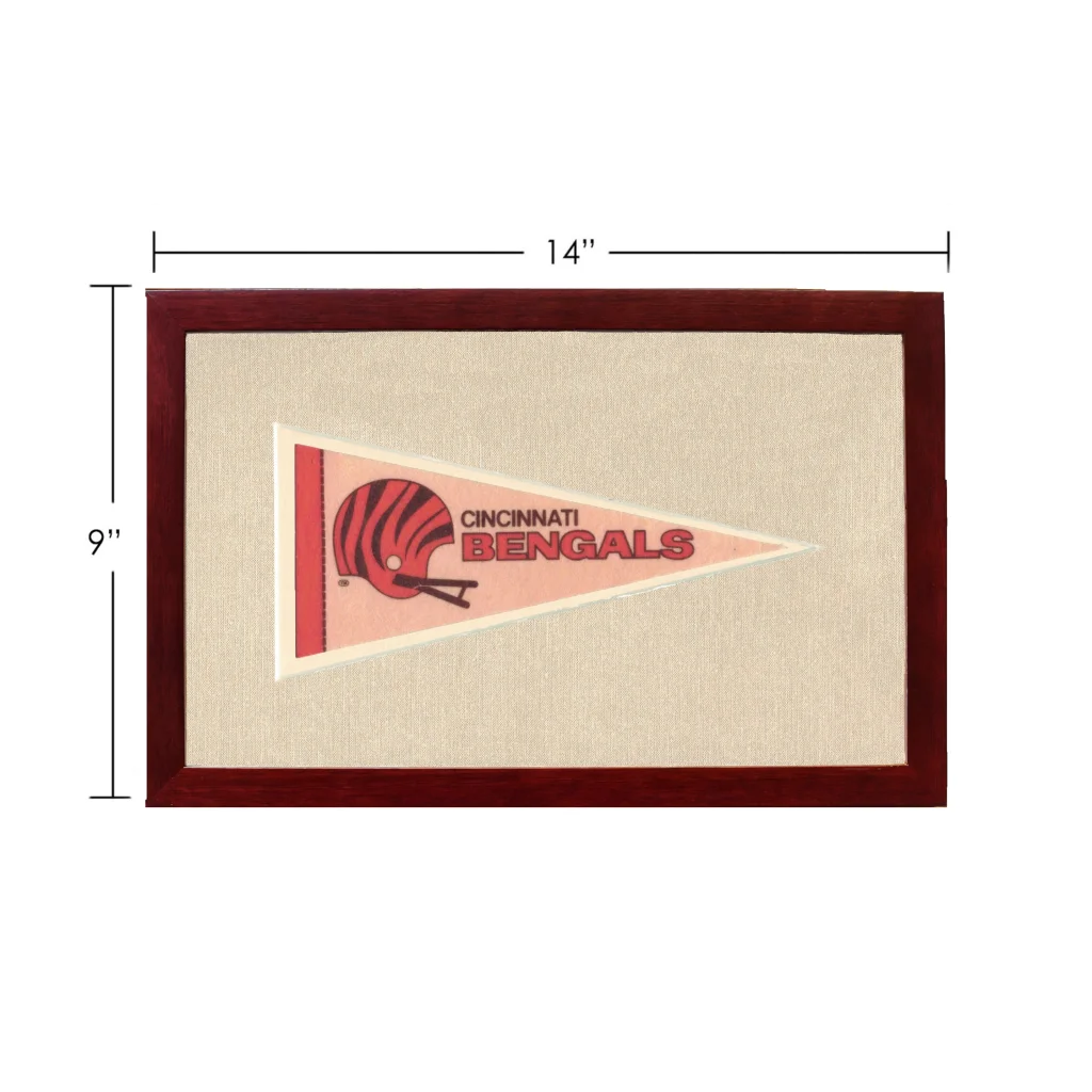 Vintage Cincinnati Bengals pennant in dark wood frame