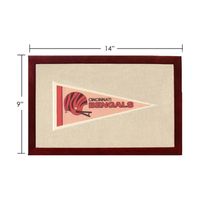 Vintage Cincinnati Bengals pennant in dark wood frame