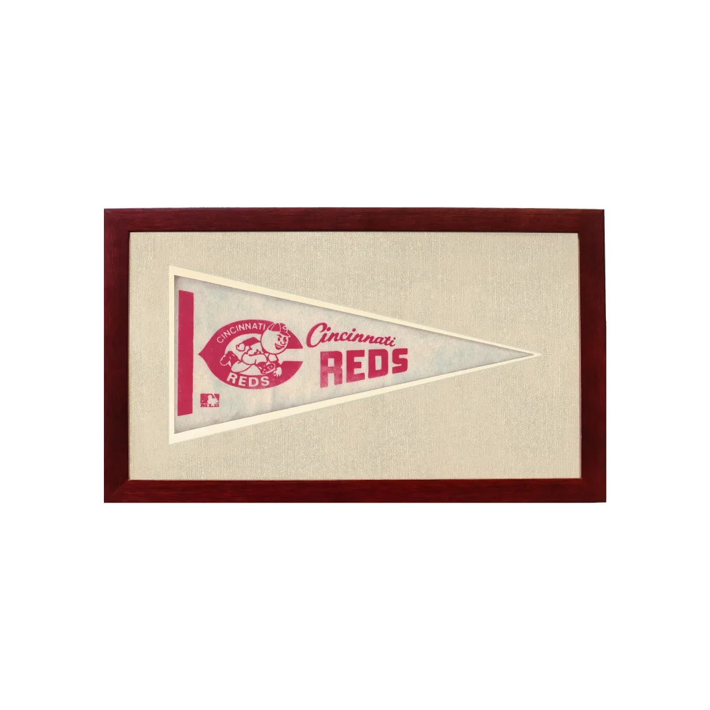 Vintage Cincinnati Reds Pennant | 1950s Wool Felt Pennant Framed Display | vintageantiquesgifts.com