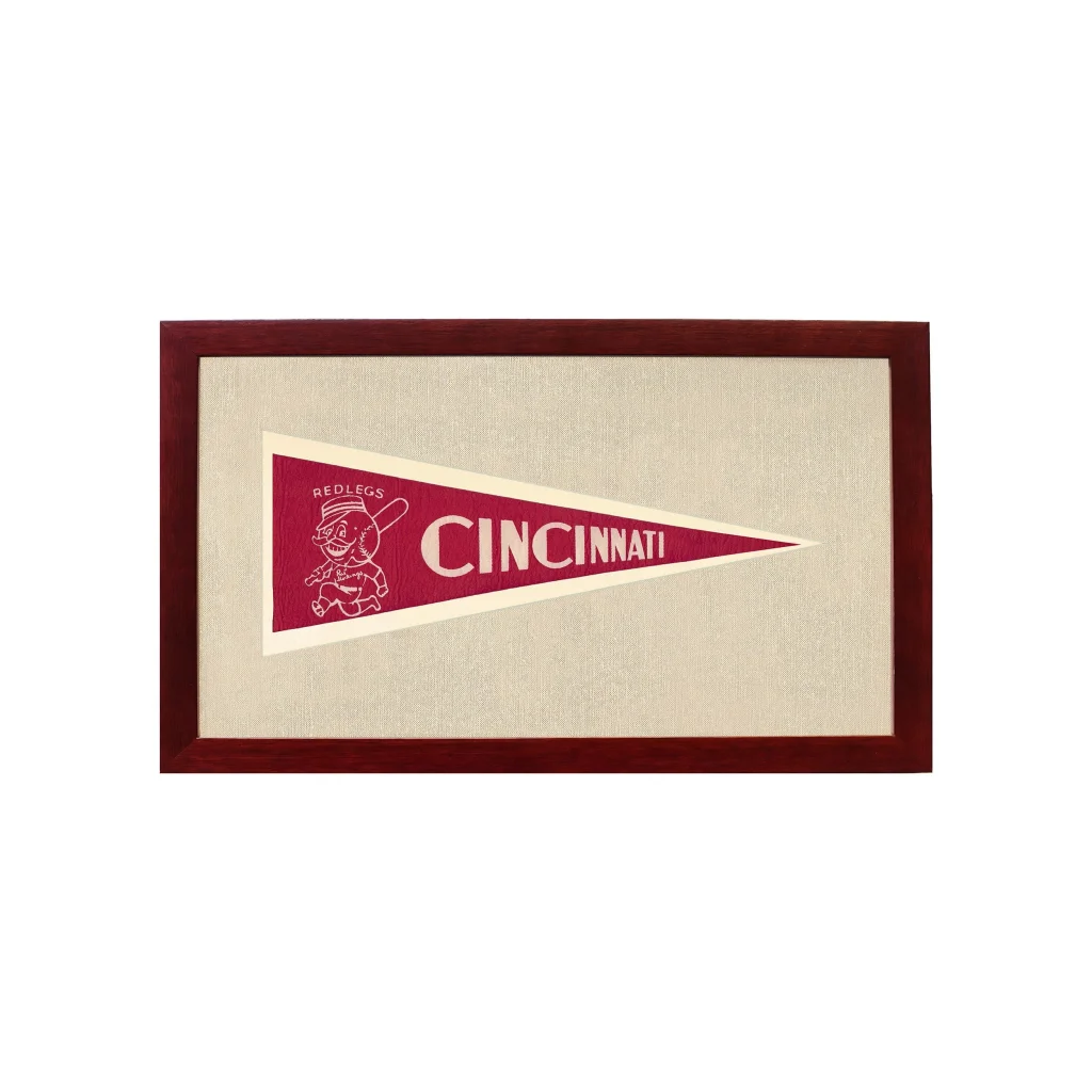 Vintage Cincinnati Reds Pennant | 1950s Wool Felt Pennant Framed Display | vintageantiquesgifts.com
