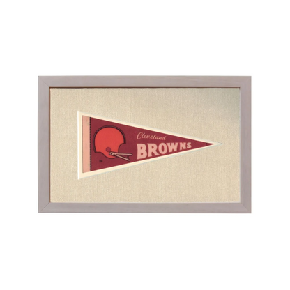 Vintage Cleveland Browns pennant in maroon and beige with orange helmet
