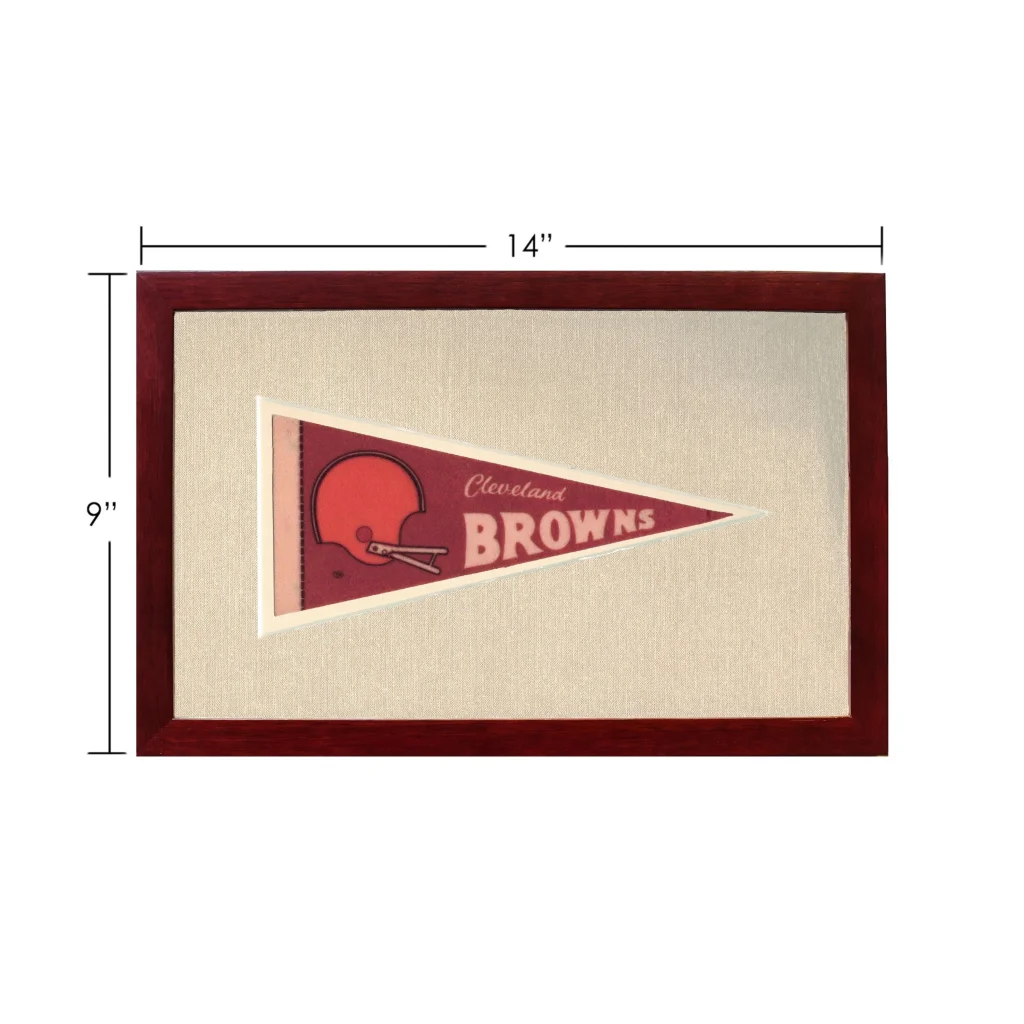 Vintage Cleveland Browns pennant in dark wood frame