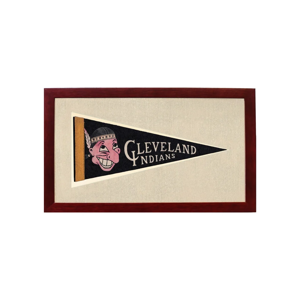 Vintage Cleveland Indians Pennant | 1950s Wool Felt Pennant Framed Display | vintageantiquesgifts.com