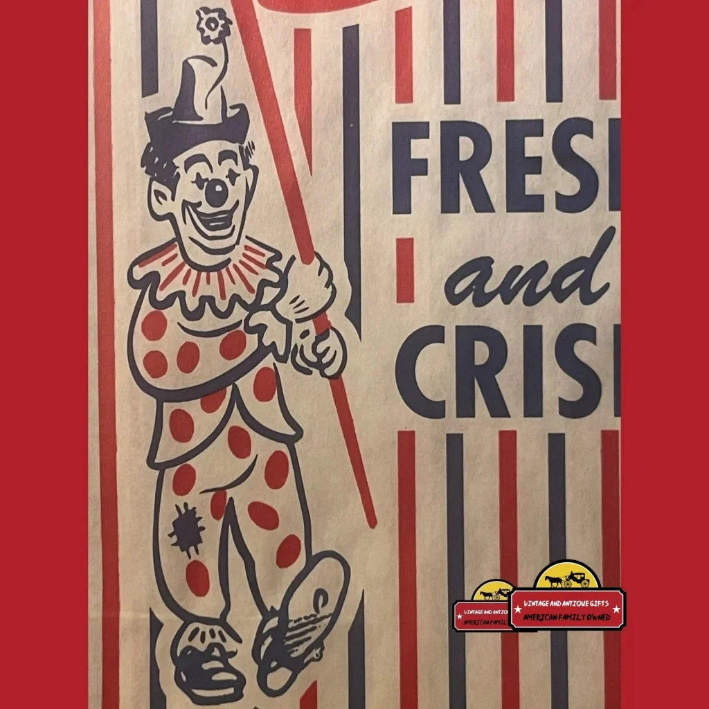 Vintage Clown Circus Popcorn Bag Patriotic Red White And Blue! 1950s Advertisements Step into the with our Bag!